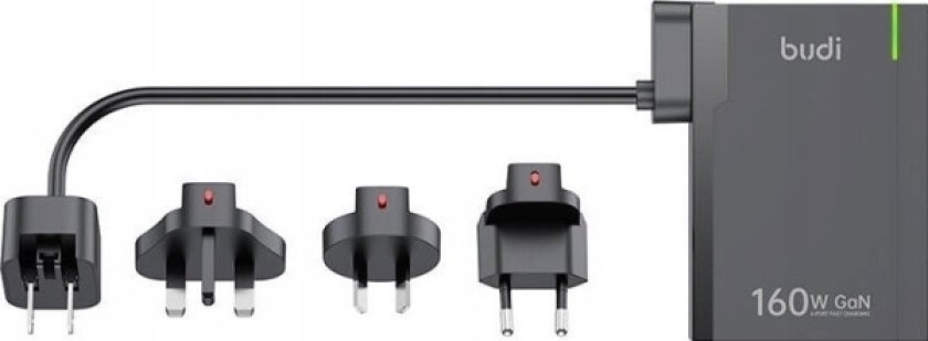 Universal Vegglader Budi 350, Gan Pd+ Qc3.0, 5Xusb-C+1Xusb-A, 160W Usa / Storbritannia / Eu (Svart)