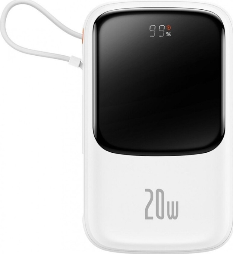 Qpow Digital Display Strømbank Med Hurtiglading 10000Mah 20W Qc/Pd/Scp/Fcp Med Innebygd Lightning-Kabel Hvit