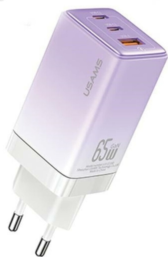Usams Lad. Network. 2Xusb-C+1Xusb 65W (Head Only) Gan Pd3.0 +Qc3.0 Fast Charging Purple/Gradient Purple Sandru Series Cc180tc03 (Us-Cc180)