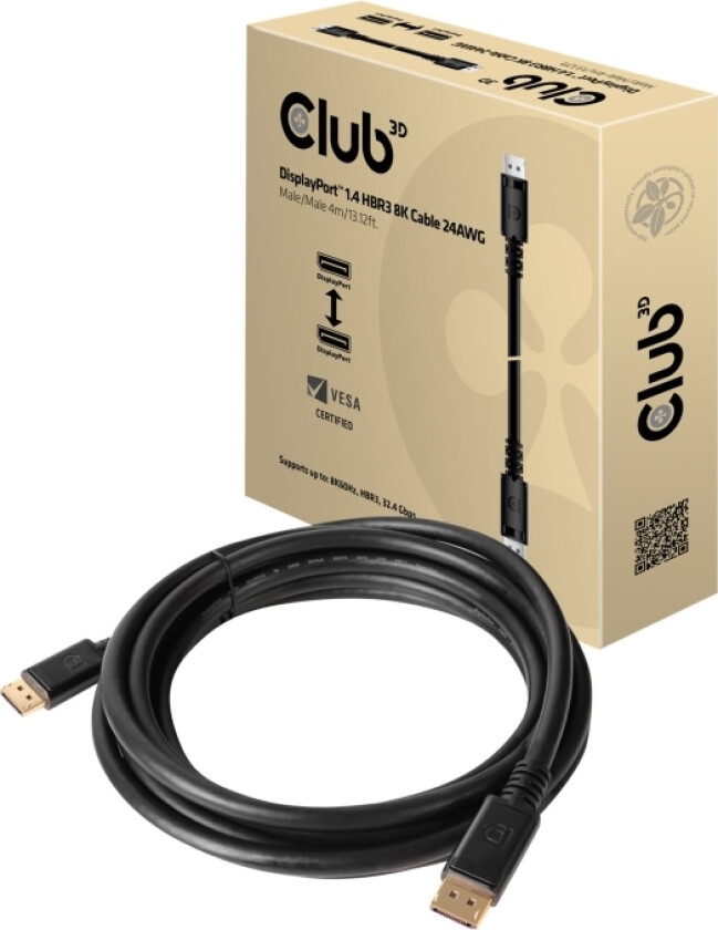 Bilde av Club 3D - Displayport-Kabel - Displayport (Hann) Til Displayport (Hann) - Displayport 1.4 - 4 M - Svart