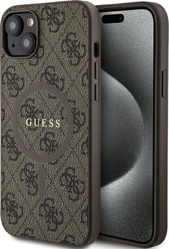 Originalt Guess Frontpaneldeksel Guhmp15sg4gfrw For Iphone 15 (Kompatibel Med Magsafe / 4G Ring Klassisk Logo / Brun)