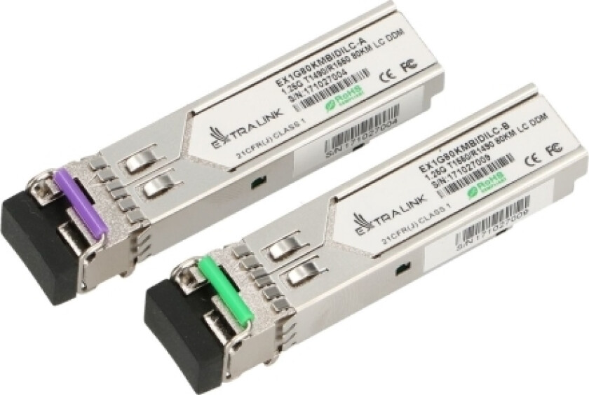Extralink - Sfp (Mini-Gbic) Transceivermodul - Wdm - Lc-Enkeltmodus - Opp Til 80 Km - 1490 Nm / 1550 Nm (En Pakke 2)