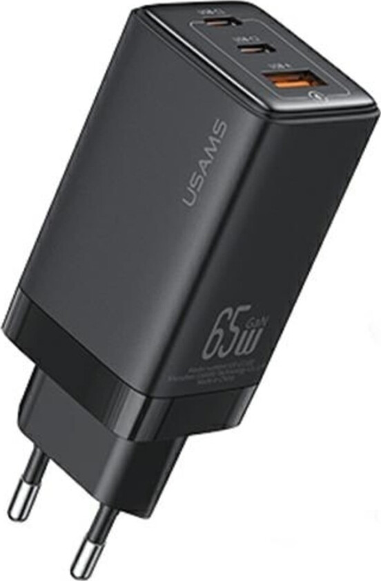 Usams Lad. Network. 2Xusb-C+1Xusb 65W (Head Only) Gan Pd3.0 +Qc3.0 Fast Charging Black/Black Sandru Series Cc180tc01 (Us-Cc180)