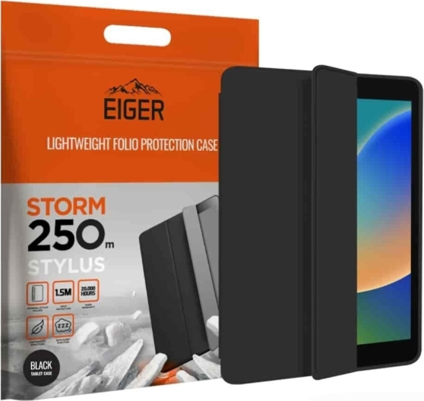 Eiger Storm Stylus 250M Deksel Ipad 10.2 (2019-21) Svart