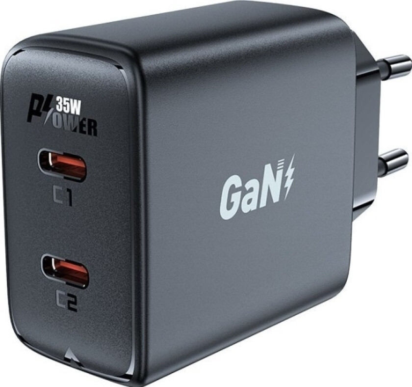 Gan 35W Pd 2X Usb C Hurtiglader Acefast A49 - Svart