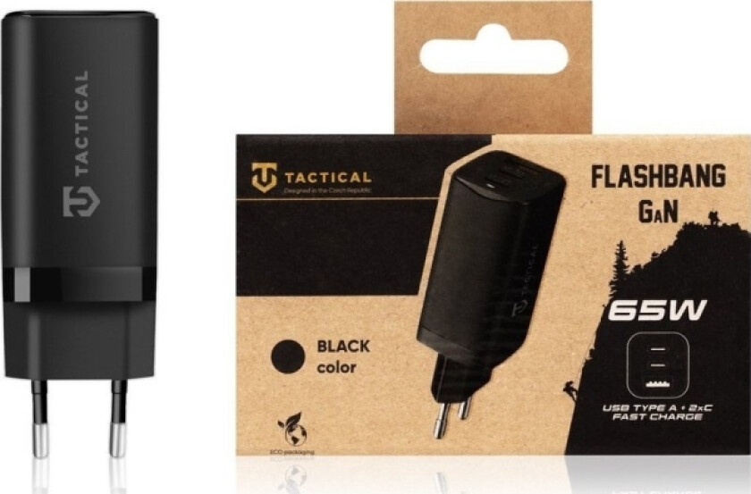 Taktisk Lader Tactical Flashbang Gan 65W Sort Standard Vegglader