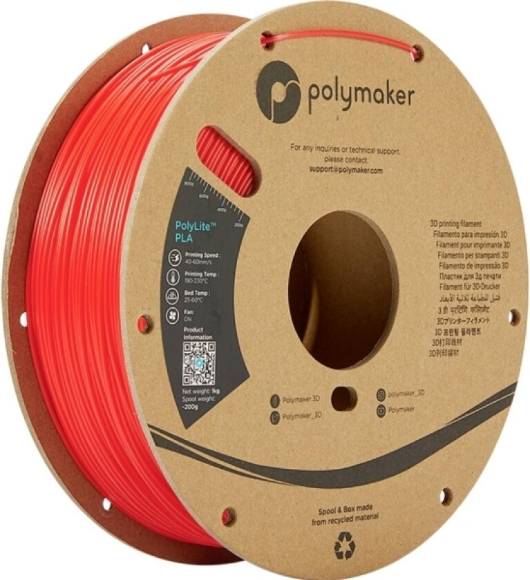 Polymaker Pa02004 Polylite Filament Pla-Plast 1.75 Mm 1000 G Rød 1 Stk