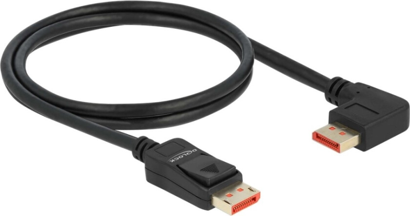 Delock - Displayport-Kabel - Displayport (Hann) Rett Til Displayport (Hann) Venstre-Vinklet - Displayport 1.4 - 1 M - 8 K 60 Hz (7680 X 4320) Støtte