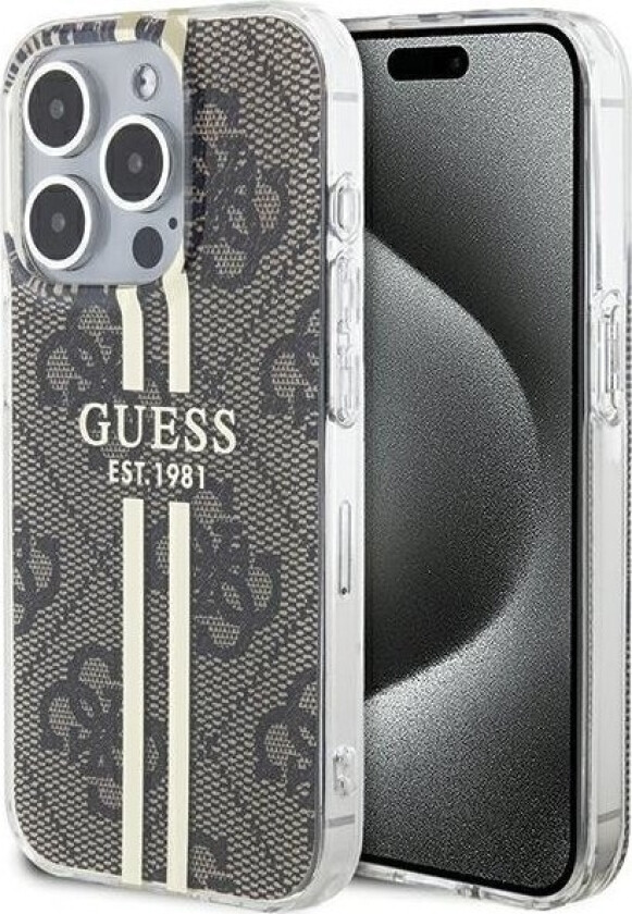 Originalt Frontpaneldeksel Guess Guhcp15mh4psegw For Iphone 15 Pro (4G Gold Stripe / Brun)