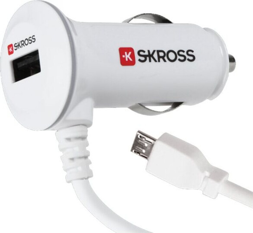 Skross Midget Usb Car Charger Plus - Bilstrømadapter - 2.1 A - 2 Utgangskontakter (Usb, Micro-Usb Type B) - På Kabel: Micro-Usb - Hvit