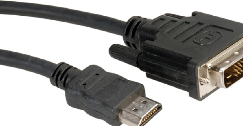 Roline Dvi Tilslutningskabel Dvi-D 18+1-Pol. Stik, Hdmi-A-Stik 2.00 M Sort 11.04.5522 Afskærmet Dvi-Kabel