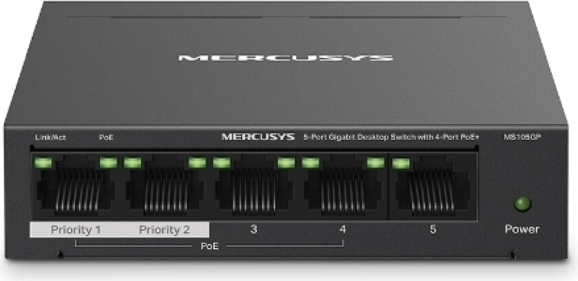 Ms105gp, Gigabit Ethernet (10/100/1000), Full Tosidig, Strøm Over Ethernet (Poe), Kan Monteres På Vegg