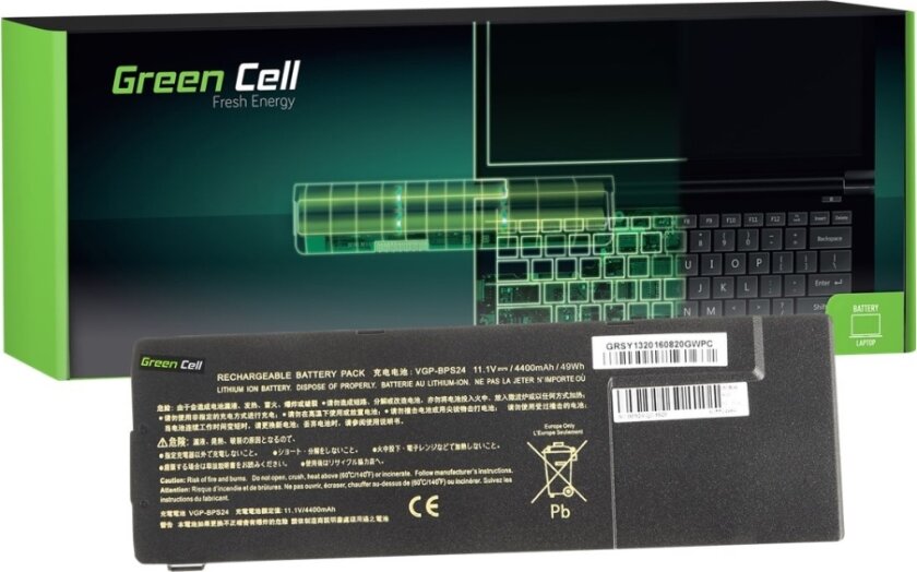 Green Cell - Batteri Til Bærbar Pc (Tilsvarer: Sony Vgp-Bps24) - Litiumion - 6-Cellers - 4400 Mah - Svart - For Sony Vaio S Series Svs13117, Svs13127