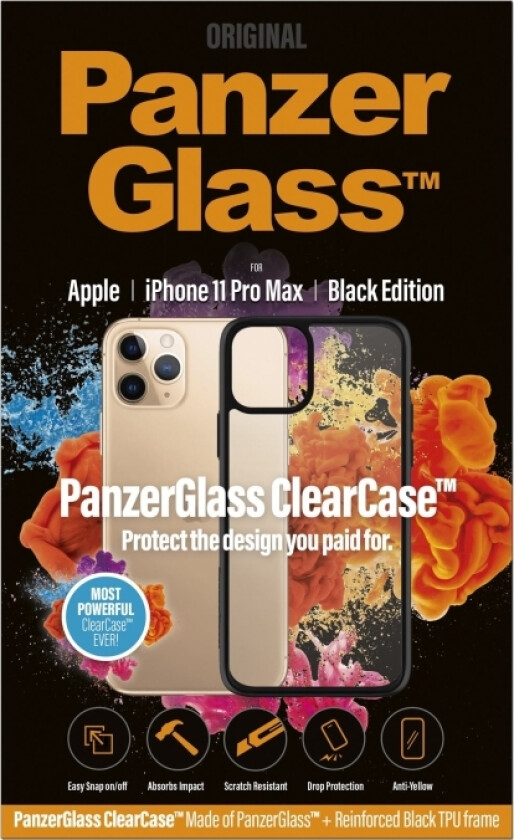 Panzerglass Clearcase - Black Edition - Baksidedeksel For Mobiltelefon - Herdet Glass, Termoplast-Polyuretan (Tpu) - Svart - For Apple Iphone 11 Pro