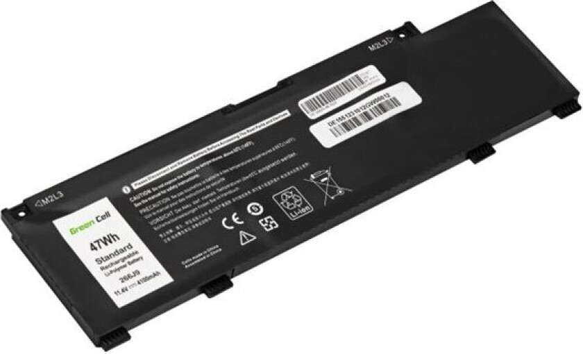 Green Cell - Batteri Til Bærbar Pc (Tilsvarer: Dell 266J9, Dell 0M4gwp) - Litiumpolymer - 3-Cellers - 4100 Mah - Svart