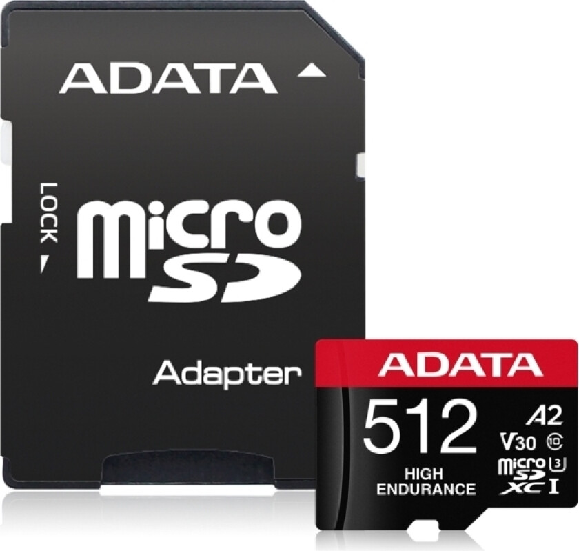 Bilde av Adata High Endurance, 512 Gb, Microsdxc, Klasse 10, Uhs-I, 100 Mb/S, 85 Mb/S