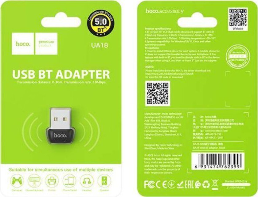Hoco Usb Adapter Hoco Adapter - Ua18 Usb Bluetooth Svart