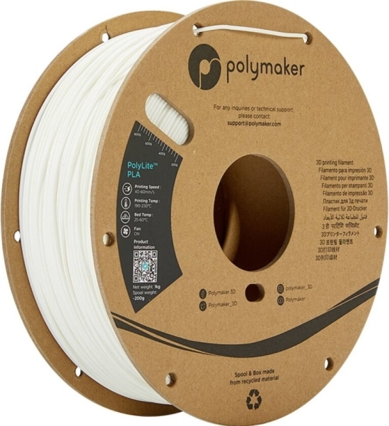 Polymaker Pa02017 Polylite Filament Pla-Plast 2.85 Mm 1000 G Hvid 1 Stk