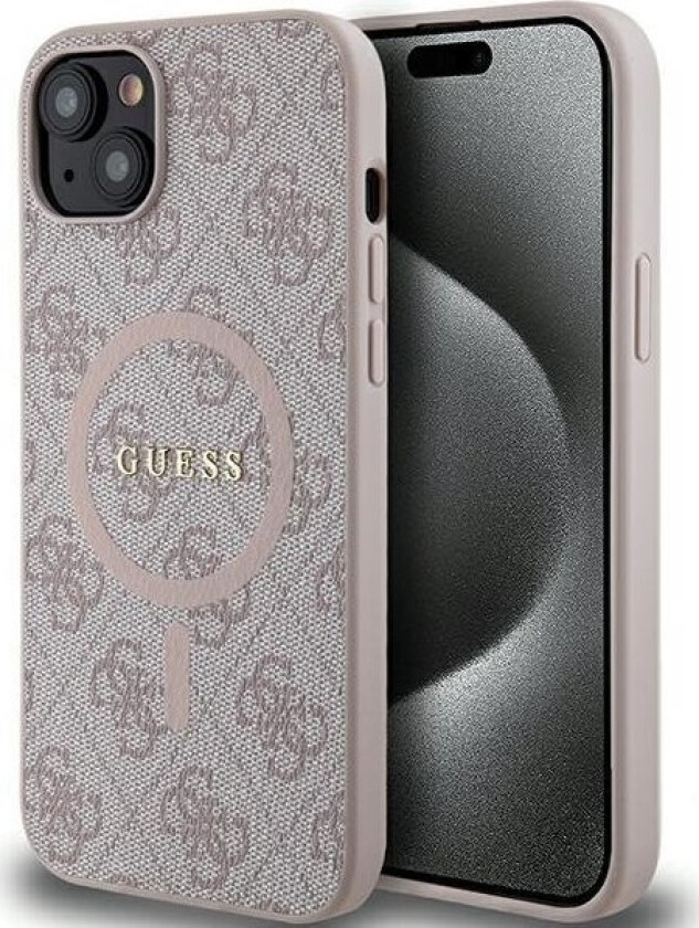 Originalt Guess Guhmp15sg4gfrp Frontpaneldeksel Til Iphone 15 (Kompatibel Med Magsafe / 4G Ring Classic Logo / Rosa)
