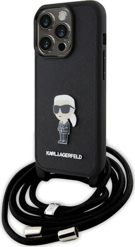 Klhcp15lsasknpsk Iphone 15 Pro 6.1" Hardcase Black/Black Crossbody Saffiano Monogram Metal Pin Karl & Choupette