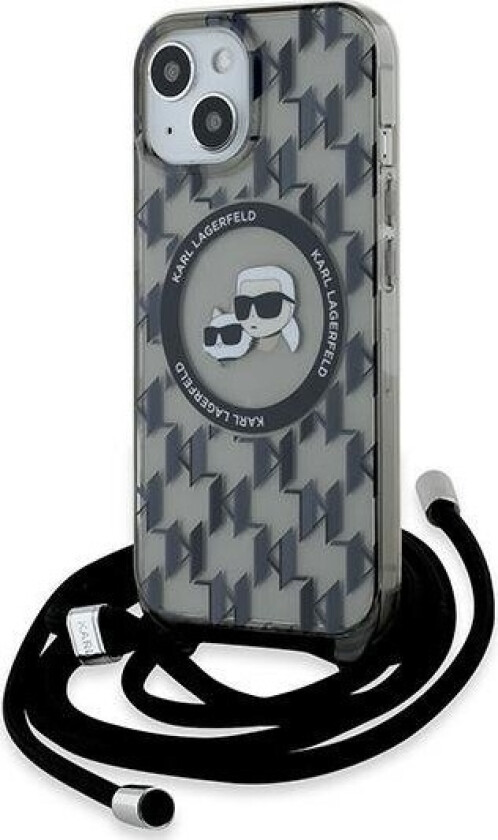 Klhmp15shckcklck Iphone 15 / 14 / 13 6.1" Czarny/Black Hardcase Iml Crossbody Monogram Karl & Choupette Head Magsafe