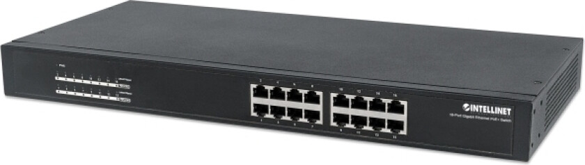 Intellinet 560993, Uhåndtert, L2, Gigabit Ethernet (10/100/1000), Strøm Over Ethernet (Poe), Rack-Montering, 1U