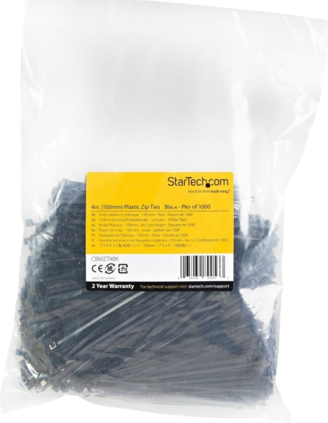 Startech.Com 10Cm(4") Cable Ties, 2Mm(1/16") Wide, 22Mm(7/8") Bundle Diameter, 8Kg(18Lb) Tensile Strength, Nylon Self Locking Zip Ties With Curved Ti