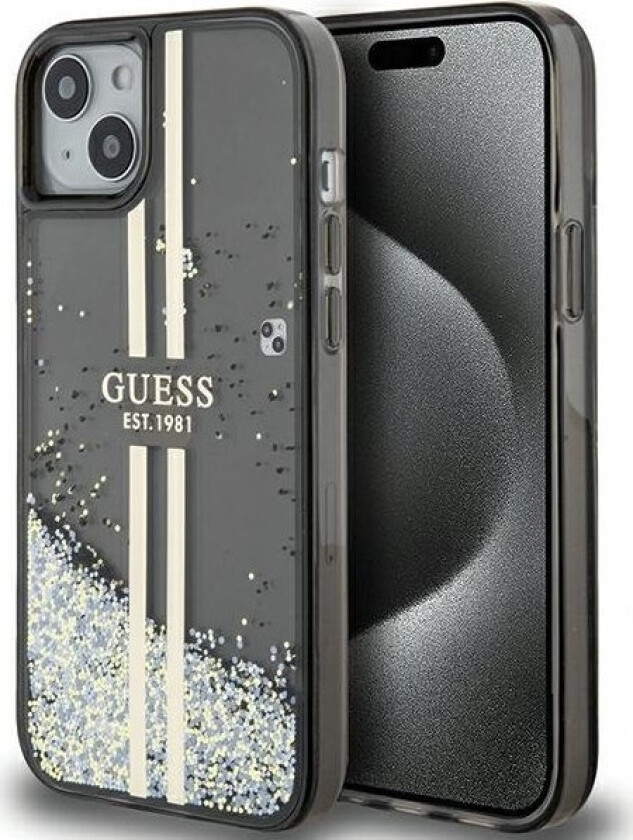 Originalt Frontpaneldeksel Guess Guhcp15mlfcsegk For Iphone 15 Plus (Liquid Glitter Gold Stripes / Black)