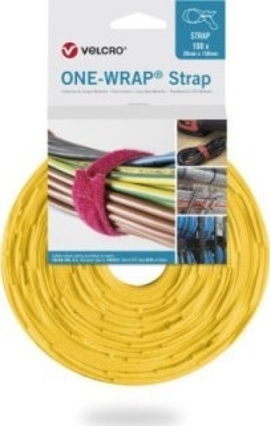 Borrelås Velcro One Wrap Tape 20 Mm X 330 Mm, 100 Stykker, Gul