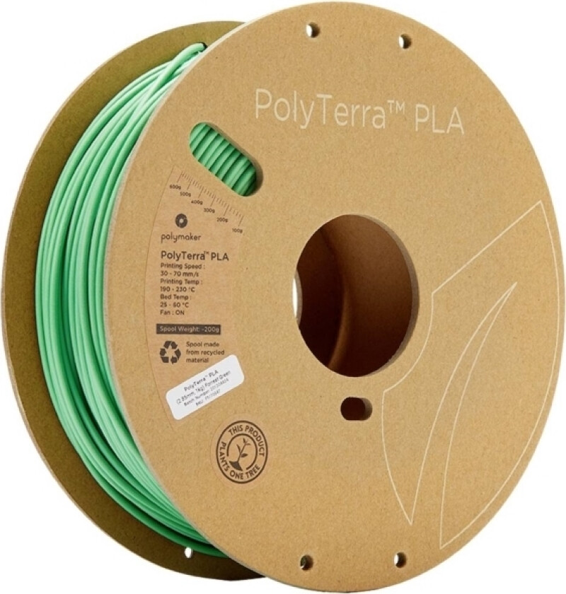 Polymaker 70847 Polyterra Pla Filament Pla-Plast 2.85 Mm 1000 G Grøn (Mat) 1 Stk