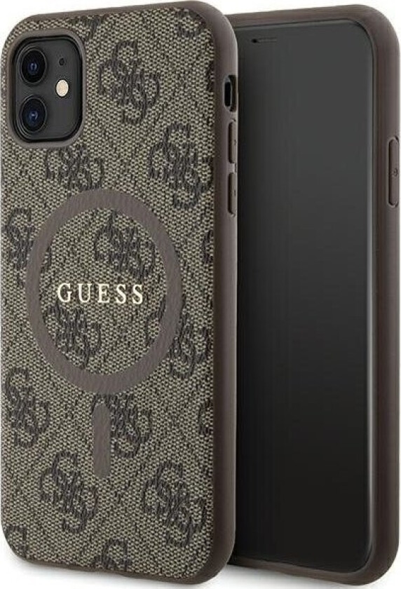 Originalt Guess Guhmn61g4gfrw Frontpaneldeksel For Iphone 11 (Kompatibel Med Magsafe / 4G Ring Klassisk Logo / Brun)