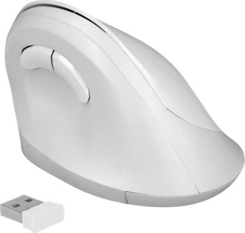 Delock Ergonomic - Vertikal Mus - Ergonomisk - Høyrehendt - Optisk - 6 Knapper - Trådløs - 2.4 Ghz - Usb Trådløs Mottaker - Hvit - Løsvekt