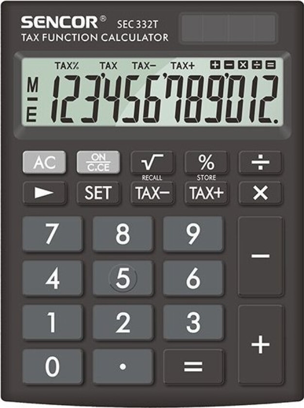 Sencor Kalkulator Sencor Sec 332 T Kalkulator, Svart, Stasjonær, 12 Plasser, Dobbel Strømforsyning