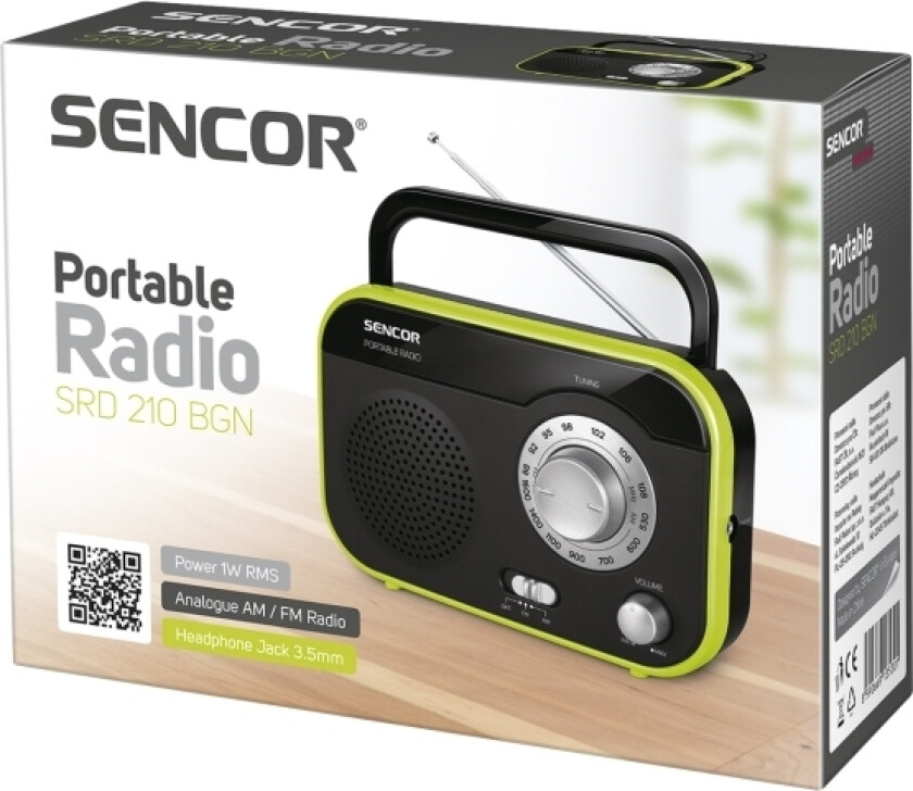 Sencor Srd 210 Bgn, Bærbar, Analog, Am,Fm, 87,5 - 108 Mhz, 530 - 1600 Khz, 1 W