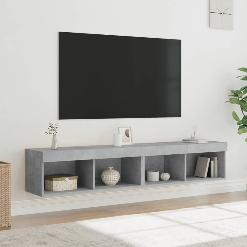 TV-benker med LED-lys 2 stk betonggrå 80x30x30 cm
