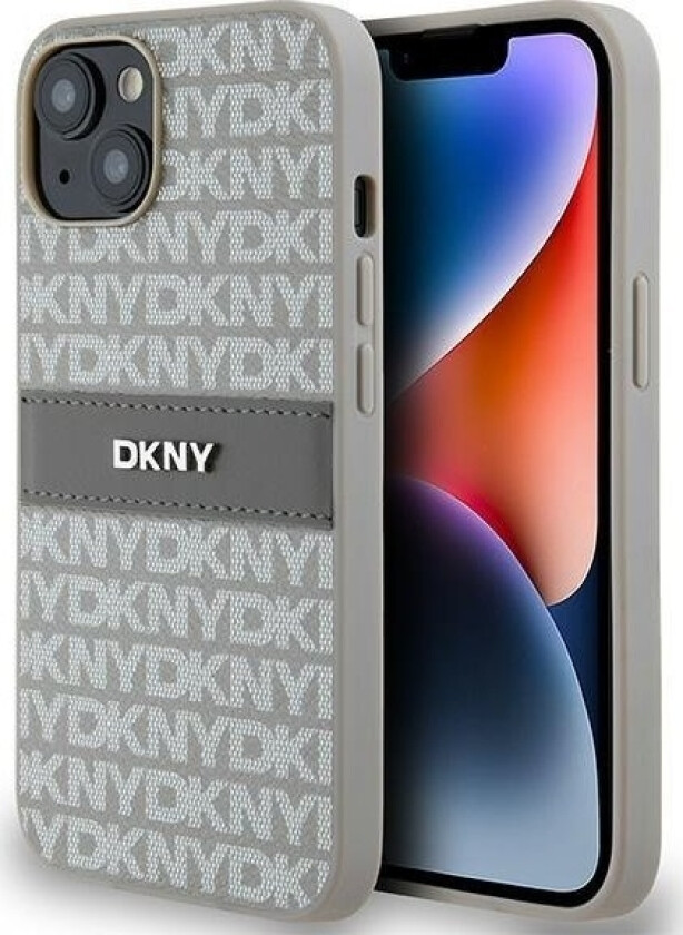 Dkny Dkny Dkhcp14sprthsle Iphone 14 / 15 / 13 6.1" Beowy/Beige Hardcase Leather Mono Stripe & Metal Logo