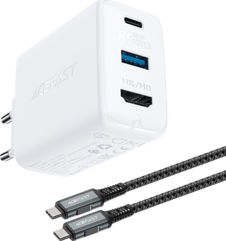 -Lader 2In1 Gan 65W Usb Type C / Usb-Lader, Hdmi-Adapter 4K@60Hz (Med Kabel) Hvit (A17 Hvit)