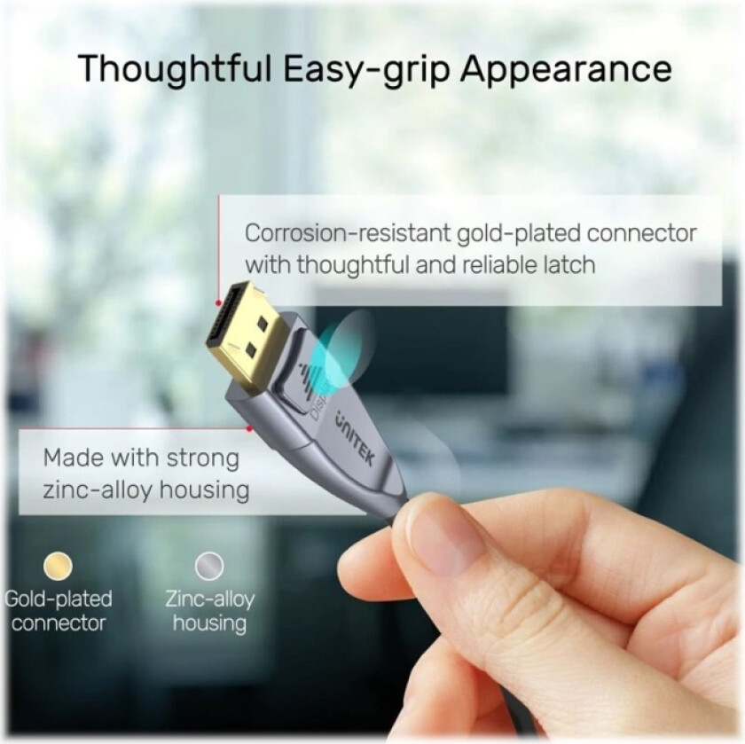 Unitek Ultrapro C1618gy - Displayport-Kabel - Displayport (Hann) Låst Til Displayport (Hann) Låst - Displayport 1.4 - 20 M - Active Optical Cable (Ao