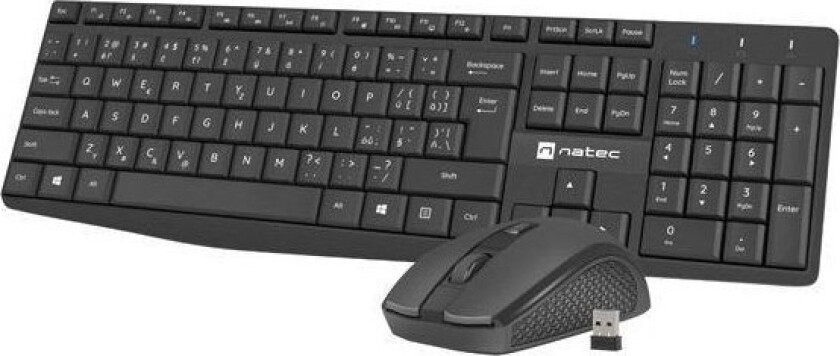 Sett 2I1 Natec Squid Black Tastatur+Mus Cz/Sk Trådløs Optisk