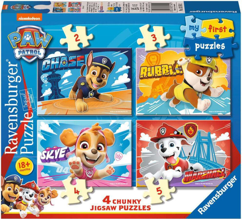 Puslespill 2,3,4,5 B Paw Patrol