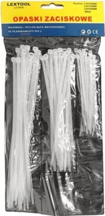 Organizer Lextool Cable Ties Set 20,30,35Cm White/60Pcs (Lxop22)