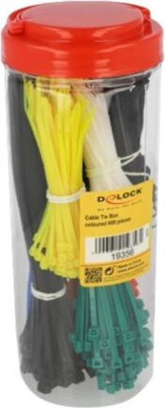 Delock Cable Tie Assortment Box 600 Pieces Assorted Colours - Kabellissesett - Svart, Hvit, Blå, Gul, Rød, Grønn