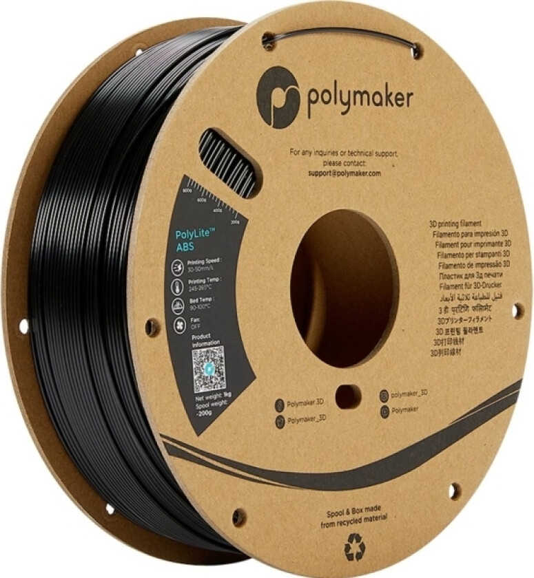 Polymaker Pe01011 Polylite Filament Abs-Plast Lugtsvag 2.85 Mm 1000 G Sort 1 Stk