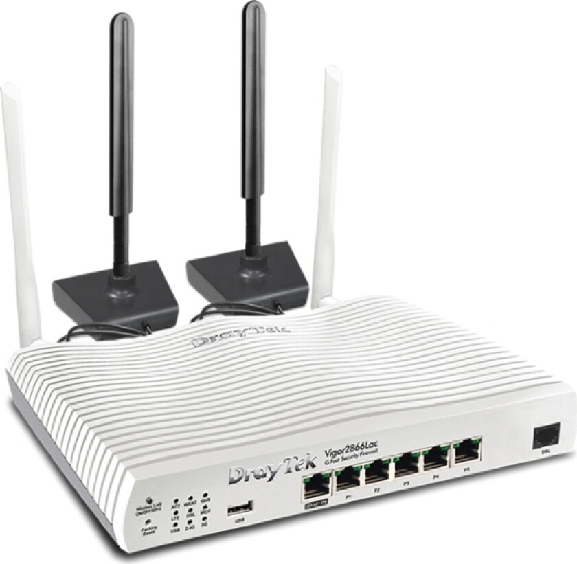 Vigor 2866L, Wi-Fi 5 (802.11Ac), Dobbelbånd (2.4 Ghz / 5 Ghz), Ethernet/Bredbåndsforbindelse, 4G, Hvit, Bærbar Router
