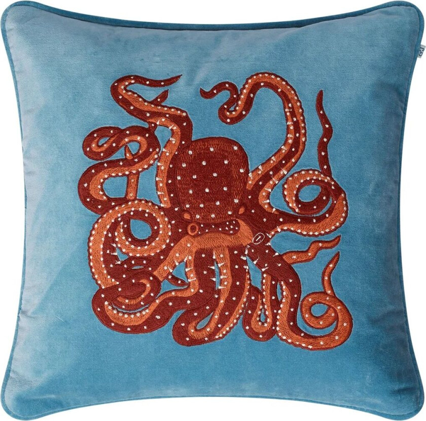 Embroidered Octopus putetrekk 50x50 cm Heaven blue-oransje-rose