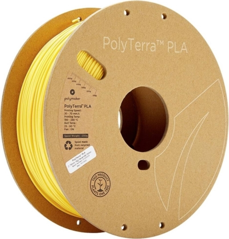 Polymaker 70850 Polyterra Pla Filament Pla-Plast Med Lavere Kunststofindhold 1.75 Mm 1000 G Gul (Mat) 1 Stk
