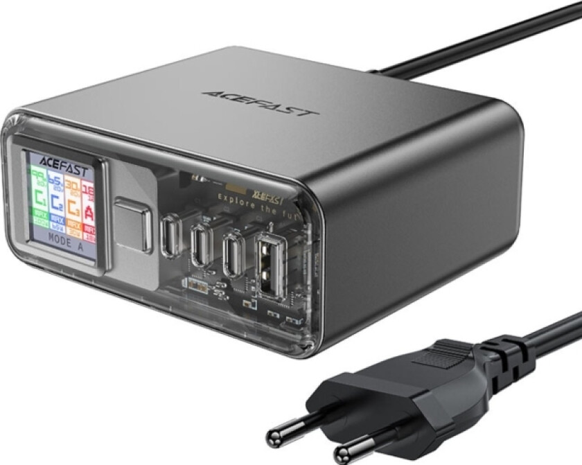 Power Station Pd 218W Gan Lader Med 4 Porter 3X Usb-C + Usb-A Grå Kraftstasjon Pd 218W Gan Lader Med 4 Porter 3X Usb-C + Usb-A Grå