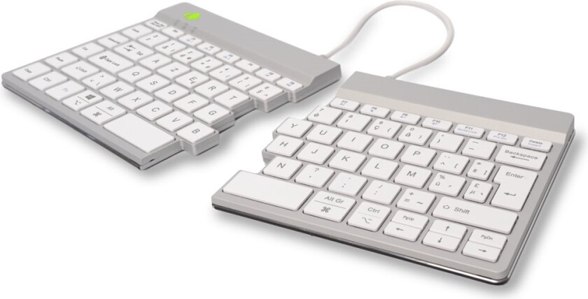 R-Go Ergonomic Keyboard Split Break - Tastatur - With Integrated Break Indicator - Trådløs - Bluetooth 5.0 - Azerty - Belgisk - Hvit