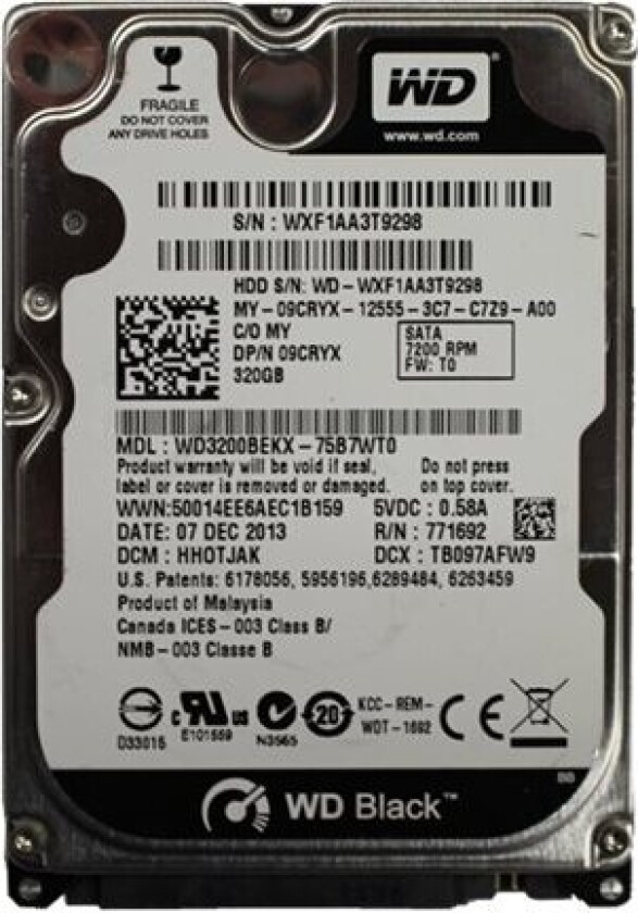 - Harddisk - 320 Gb - Intern - 2.5" - Sata - 7200 Rpm - For Latitude E5520, E6540  Optiplex 9020  Precision Rack 7910  Precision Tower 7810, 791