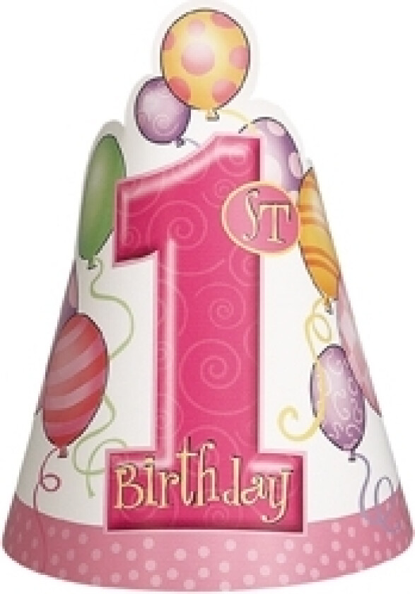 Partyhatter, rosa -1år-, pk/8